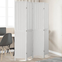 Kamerscherm met 4 panelen massief paulowniahout wit