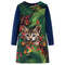 Kinderjurk met lange mouwen kattenprint 140 marineblauw