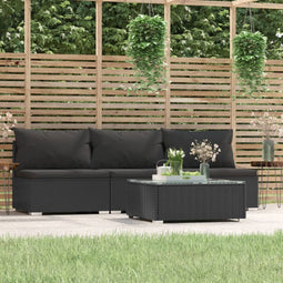 4-delige Loungeset met kussens poly rattan zwart