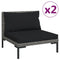 3-delige Loungeset halfrond poly rattan donkergrijs