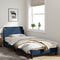 Bedframe met hoofdbord stof blauw 90x190 cm