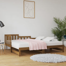Slaapbank uitschuifbaar 2x(90x200) cm grenenhout honingbruin