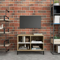 Tv-meubel met metalen poten 69,5x30x50 cm wit sonoma eikenkleur