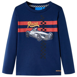 Kindershirt met lange mouwen hond in racewagenprint 116 marineblauw