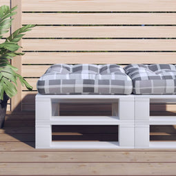 Hockerkussen pallet ruitpatroon stof grijs