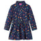 Kinderjurk met lange mouwen blaadjesprint 128 marineblauw