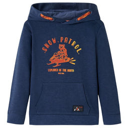 Kindertrui met capuchon 92 gemleerd marineblauw en oranje