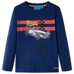 Kindershirt met lange mouwen hond in racewagenprint 104 marineblauw
