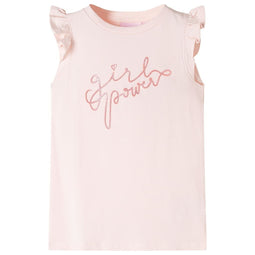 Kindershirt met ruches aan de mouwen glitterprint 140 zachtroze