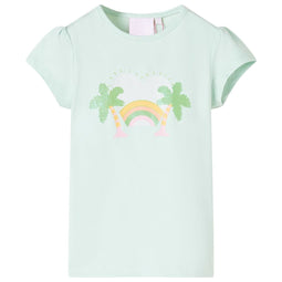 Kindershirt regenboog en palmbomen 116 lichtmintkleurig
