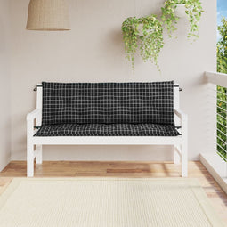 Tuinbankkussens 2 st ruitpatroon 150x50x7 cm stof zwart