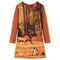 Kinderjurk met lange mouwen paardenprint 116 cognackleurig