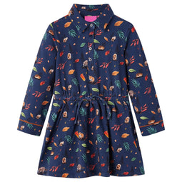 Kinderjurk met lange mouwen blaadjesprint 116 marineblauw