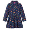 Kinderjurk met lange mouwen blaadjesprint 116 marineblauw