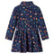 Kinderjurk met lange mouwen blaadjesprint 116 marineblauw