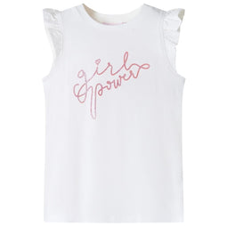 Kindershirt met ruches aan de mouwen glitterprint 140 ecru