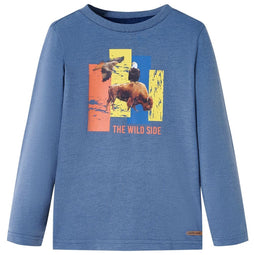 Kindershirt met lange mouwen os en adelaarsprint 104 gemleerd blauw