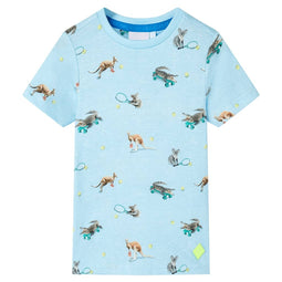 Kindershirt 116 gemleerd lichtblauw