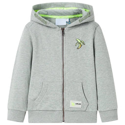 Kindervest met capuchon en rits 116 gemleerd lichtkaki
