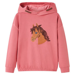 Kindertrui met capuchon met paardenontwerp 116 oudroze