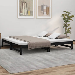 Slaapbank uitschuifbaar massief grenenhout zwart 2x(75x190) cm