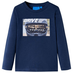 Kindershirt met lange mouwen helmprint 140 gemleerd marineblauw