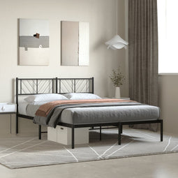Bedframe met hoofdbord metaal zwart 150x200 cm