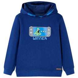 Kindertrui met capuchon spelcomputerprint 92 donkerblauw