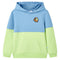 Kindertrui met capuchon 128 blauw en zachtgeel