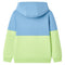 Kindertrui met capuchon 128 blauw en zachtgeel