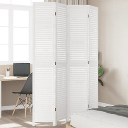 Kamerscherm met 4 panelen massief paulowniahout wit