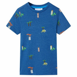 Kindershirt 128 gemleerd donkerblauw