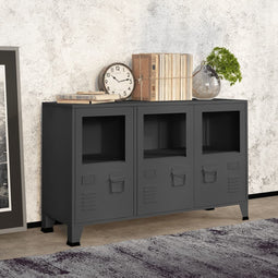 Dressoir 105x35x62 cm metaal en glas antracietkleurig