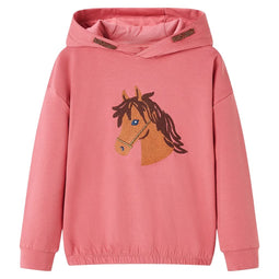 Kindertrui met capuchon met paardenontwerp 128 oudroze