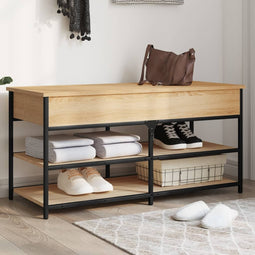Schoenenbankje 100x42,5x50 cm bewerkt hout sonoma eikenkleurig