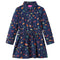 Kinderjurk met lange mouwen blaadjesprint 104 marineblauw