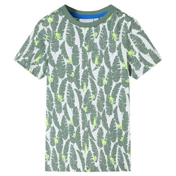 Kindershirt 116 ecru en donkerklimopgroen