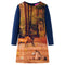Kinderjurk met lange mouwen paardenprint 116 marineblauw