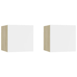 Nachtkastjes 2 st 30,5x30x30cm spaanplaat wit sonoma eikenkleur
