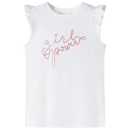 Kindershirt met ruches aan de mouwen glitterprint 92 ecru