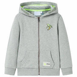 Kindervest met capuchon en rits 140 gemleerd lichtkaki