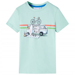 Kindershirt busjesprint 128 lichtmintkleurig
