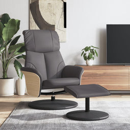 Fauteuil verstelbaar met voetenbankje kunstleer grijs