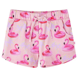 Kindershorts met trekkoord flamingozwembandprint 92 lichtroze
