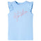 Kindershirt met ruches aan de mouwen glitterprint 140 lichtblauw
