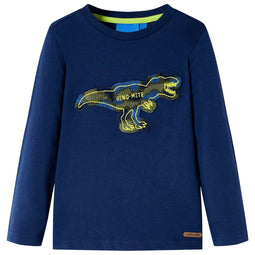 Kindershirt met lange mouwen dinosaurusontwerp 140 marineblauw