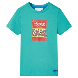 Kindershirt met korte mouwen 140 donkermintkleurig