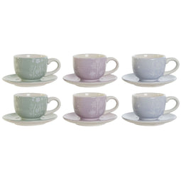 Set van koffiekopjes DKD Home Decor Blauw Wit Groen Lila Metaal 180 ml