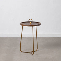 Bijzettafel Gouden Hout Bruin Ijzer 38 x 38 x 66 cm