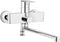 Wall-mounted washbasin and bath mixer with extended spout - hose connection